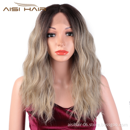 Aisi Hair Cheap Synthetic Ombre Blonde Dark Root Wig Long Wavy Lace Frontal Wig Body Wave Party Lace Front Hair Wigs For Women